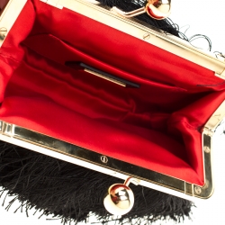Pre Owned Dolce and Gabbana Black Fabric and Satin Fringed Chain Clutch