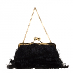 Pre Owned Dolce and Gabbana Black Fabric and Satin Fringed Chain Clutch