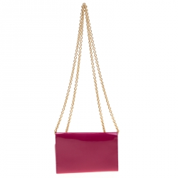 Pre Owned Dolce and Gabbana Dark Pink Patent Leather Wallet On Chain