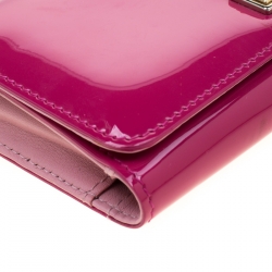 Pre Owned Dolce and Gabbana Dark Pink Patent Leather Wallet On Chain