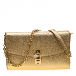 Dolce & Gabbana Gold Dauphine Leather Pochette Shoulder Bag Dolce