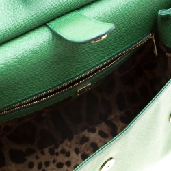 Pre Owned Dolce and Gabbana Green Leather Large Miss Sicily Top Handle Bag