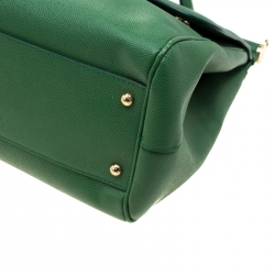 Pre Owned Dolce and Gabbana Green Leather Large Miss Sicily Top Handle Bag