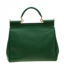 Pre Owned Dolce and Gabbana Green Leather Large Miss Sicily Top Handle Bag