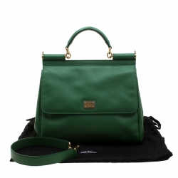 Pre Owned Dolce and Gabbana Green Leather Large Miss Sicily Top Handle Bag