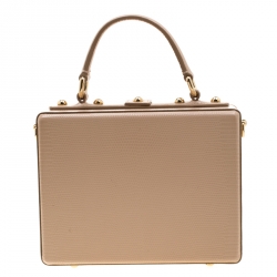 Pre Owned Dolce and Gabbana Beige Lizard Embossed Leather Tulip Embellished Box Bag