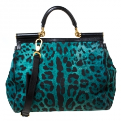 Pre Owned حقيبة دولتشي أند غابانا يد علوية ميس سيسيلي متوسطة قماش طباعة فهد خضراء