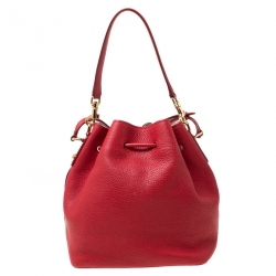 Pre Owned Dolce and Gabbana Red Leather Claudia Drawstring Bucket Bag