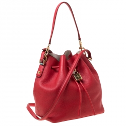 Pre Owned Dolce and Gabbana Red Leather Claudia Drawstring Bucket Bag