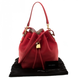 Pre Owned Dolce and Gabbana Red Leather Claudia Drawstring Bucket Bag