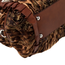 Pre Owned Dolce and Gabbana Brown/Beige Velvet and Leather Satchel