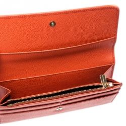 Pre Owned Dolce and Gabbana Orange Leather Dauphine Continental Wallet