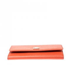 Pre Owned Dolce and Gabbana Orange Leather Dauphine Continental Wallet