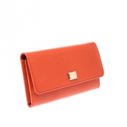 Pre Owned Dolce and Gabbana Orange Leather Dauphine Continental Wallet