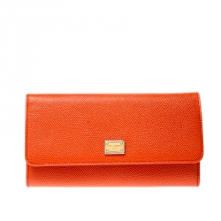 Pre Owned Dolce and Gabbana Orange Leather Dauphine Continental Wallet