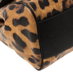 Pre Owned Dolce and Gabbana Leopard Print Coated Canvas and Leather Large Miss Sicily Top Handle Bag 