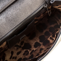 Pre Owned Dolce and Gabbana Olive Green Metallic Leather Medium Miss Sicily Top Handle Bag