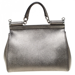 Pre Owned Dolce and Gabbana Olive Green Metallic Leather Medium Miss Sicily Top Handle Bag