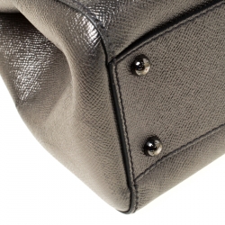 Pre Owned Dolce and Gabbana Olive Green Metallic Leather Medium Miss Sicily Top Handle Bag