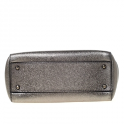 Pre Owned Dolce and Gabbana Olive Green Metallic Leather Medium Miss Sicily Top Handle Bag