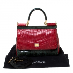 Pre Owned Dolce and Gabbana Multicolor Crocodile and Python Leather Small Miss Sicily Tote