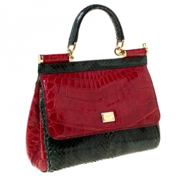 Pre Owned Dolce and Gabbana Multicolor Crocodile and Python Leather Small Miss Sicily Tote