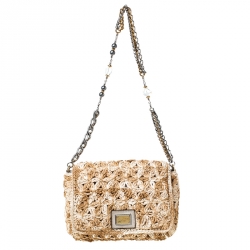 Dolce & Gabbana Small Crochet Miss Charles Clutch Shoulder Bag Ornate Strap  