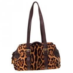 Pre Owned Dolce and Gabbana Leopard Print Calf Hair and Leather Satchel