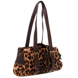Pre Owned Dolce and Gabbana Leopard Print Calf Hair and Leather Satchel