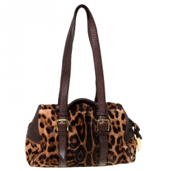 Dolce and Gabbana Leopard Print Calf Hair and Leather Satchel