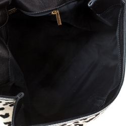 Pre Owned Dolce and Gabbana Black/White Leopard Print and Calf Hair Miss Sicily Top Handle Bag
