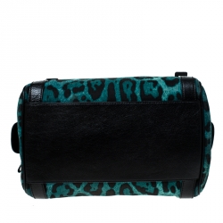 Pre Owned Dolce and Gabbana Green Cheetah Print Canvas and Leather Easy Way Satchel