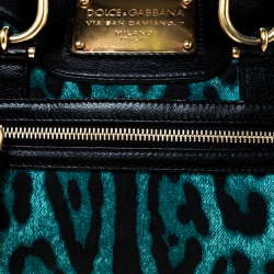 Pre Owned Dolce and Gabbana Green Cheetah Print Canvas and Leather Easy Way Satchel
