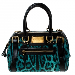 Pre Owned Dolce and Gabbana Green Cheetah Print Canvas and Leather Easy Way Satchel