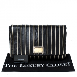 Pre Owned Dolce & Gabbana Black/Gold Striped Flap Clutch