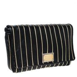 Pre Owned Dolce & Gabbana Black/Gold Striped Flap Clutch