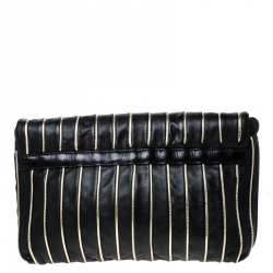 Pre Owned Dolce & Gabbana Black/Gold Striped Flap Clutch