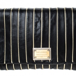 Pre Owned Dolce & Gabbana Black/Gold Striped Flap Clutch