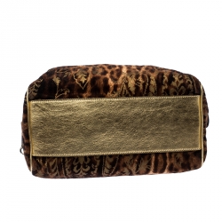 Pre Owned Dolce and Gabbana Brown/Gold Printed Velvet and Patent Leather Satchel