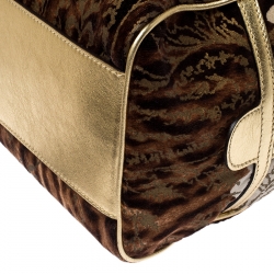 Pre Owned Dolce and Gabbana Brown/Gold Printed Velvet and Patent Leather Satchel