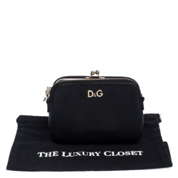 Pre Owned Dolce & Gabbana Black Leather Small Lily Twist Kiss Lock Clutch