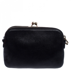 Pre Owned Dolce & Gabbana Black Leather Small Lily Twist Kiss Lock Clutch