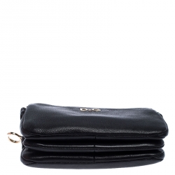 Pre Owned Dolce & Gabbana Black Leather Small Lily Twist Kiss Lock Clutch