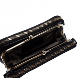 Pre Owned Dolce & Gabbana Black Leather Small Lily Twist Kiss Lock Clutch