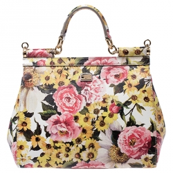 Pre Owned Dolce and Gabbana Multicolor Floral Print Leather Medium Miss Sicily Top Handle Bag