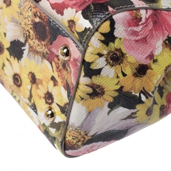 Pre Owned Dolce and Gabbana Multicolor Floral Print Leather Medium Miss Sicily Top Handle Bag