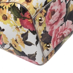 Pre Owned Dolce and Gabbana Multicolor Floral Print Leather Medium Miss Sicily Top Handle Bag