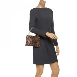 Pre Owned Dolce & Gabbana Leopard Lizard Chain Pouch
