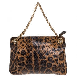 Pre Owned Dolce & Gabbana Leopard Lizard Chain Pouch