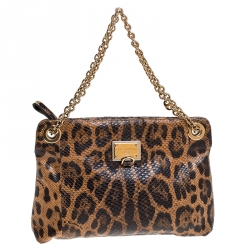 Pre Owned Dolce & Gabbana Leopard Lizard Chain Pouch